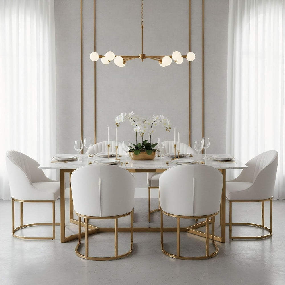 Hyfirm Modern Upholstered Boucle Dining Chairs Set of 6 w/Gold Legs, Beige