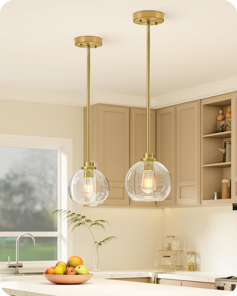 EDISHINE Pendant Light Fixtures 2 Pack with Clear Glass Globe Shade, Gold Kit...
