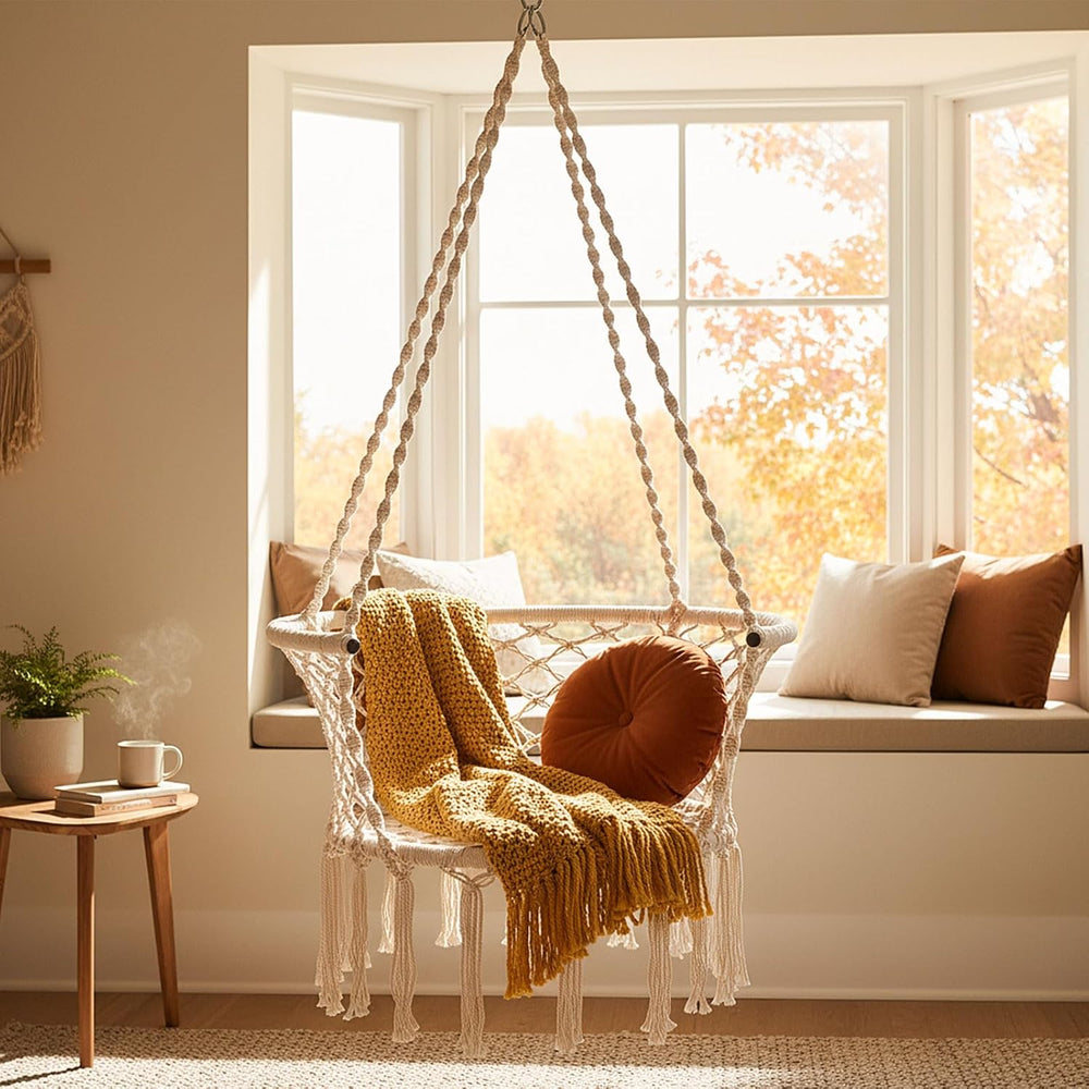 Giantex Hammock Chair, Macrame Swing Chair with 350 Lbs Capacity, Handwoven T...