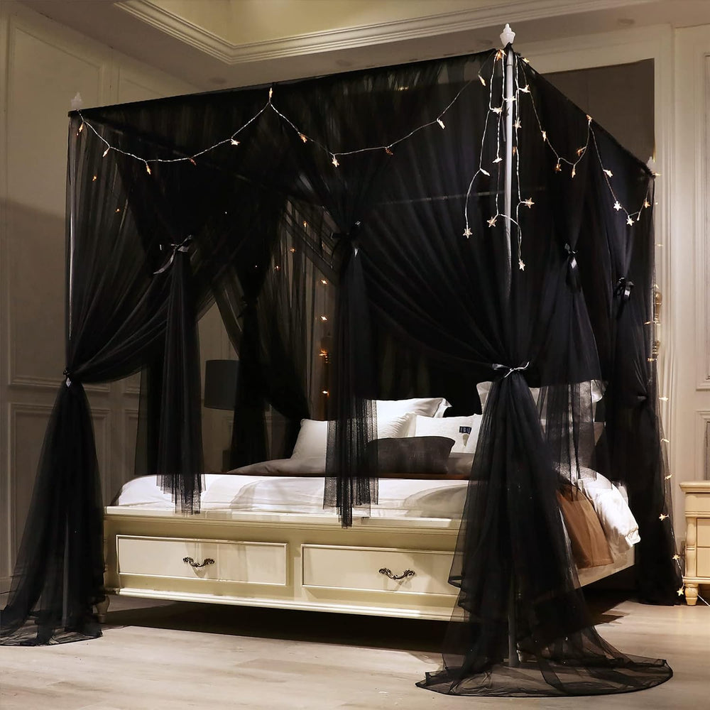 VETHIN 4 Corners Post Princess Bed Canopy Curtain Double Layer Cozy Drape Net...