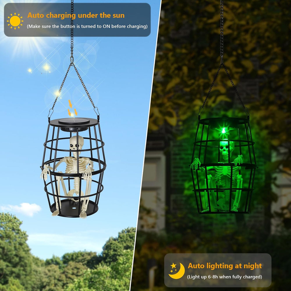 Scary Solar Halloween Decorations Hanging Ghost Skeleton Set of 2