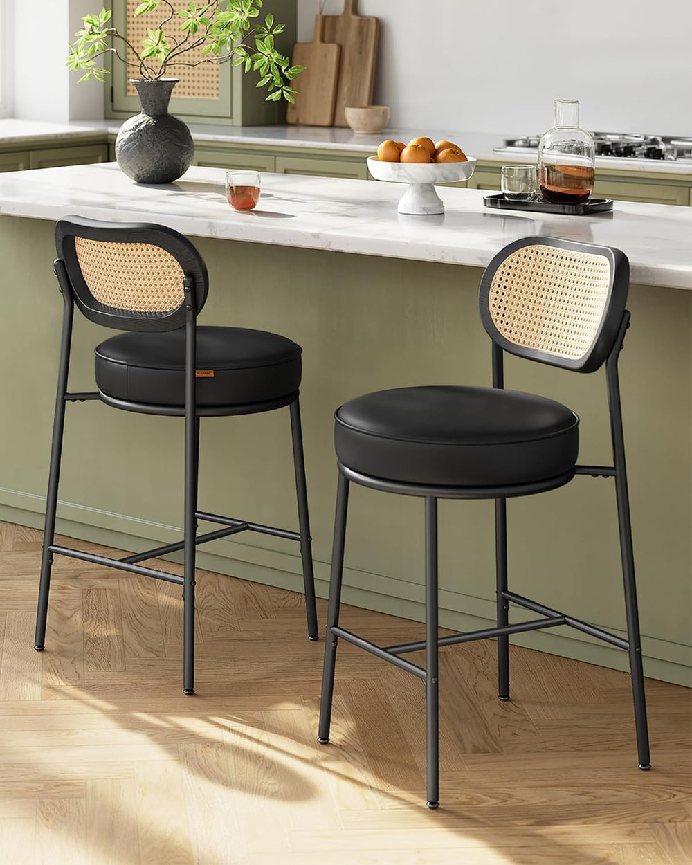 VASAGLE Counter Height Bar Stools Set of 2, PU Leather, 25.1-Inch