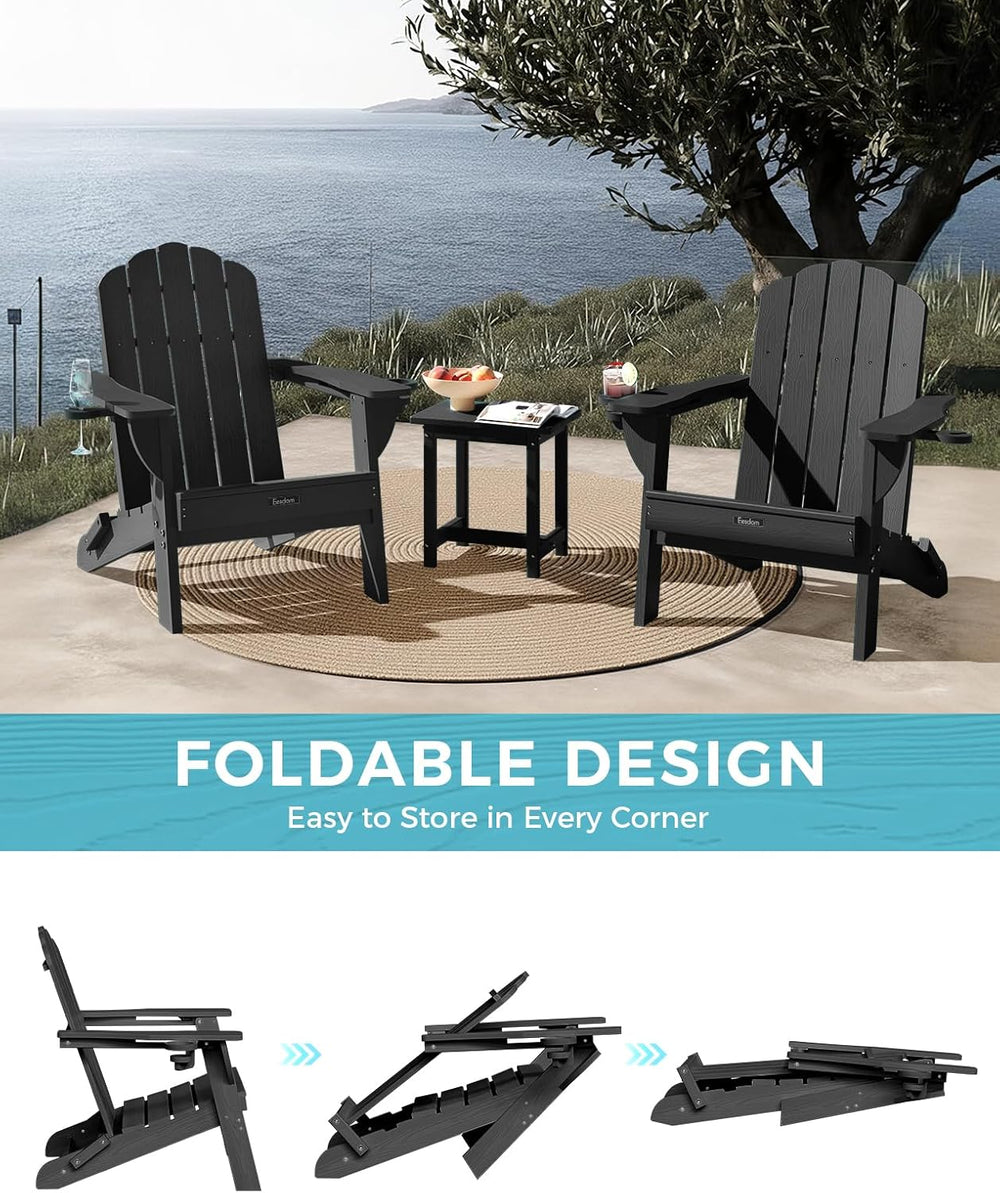 Folding Adirondack Chair, All-Weather HDPE Plastic Patio Chair with 2 Cup Hol...