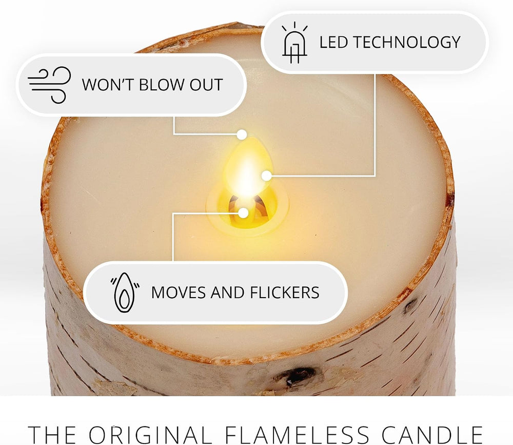 Luminara Real Birch Bark Wrapped Flameless LED Candle, 3.5" x 6.5",...