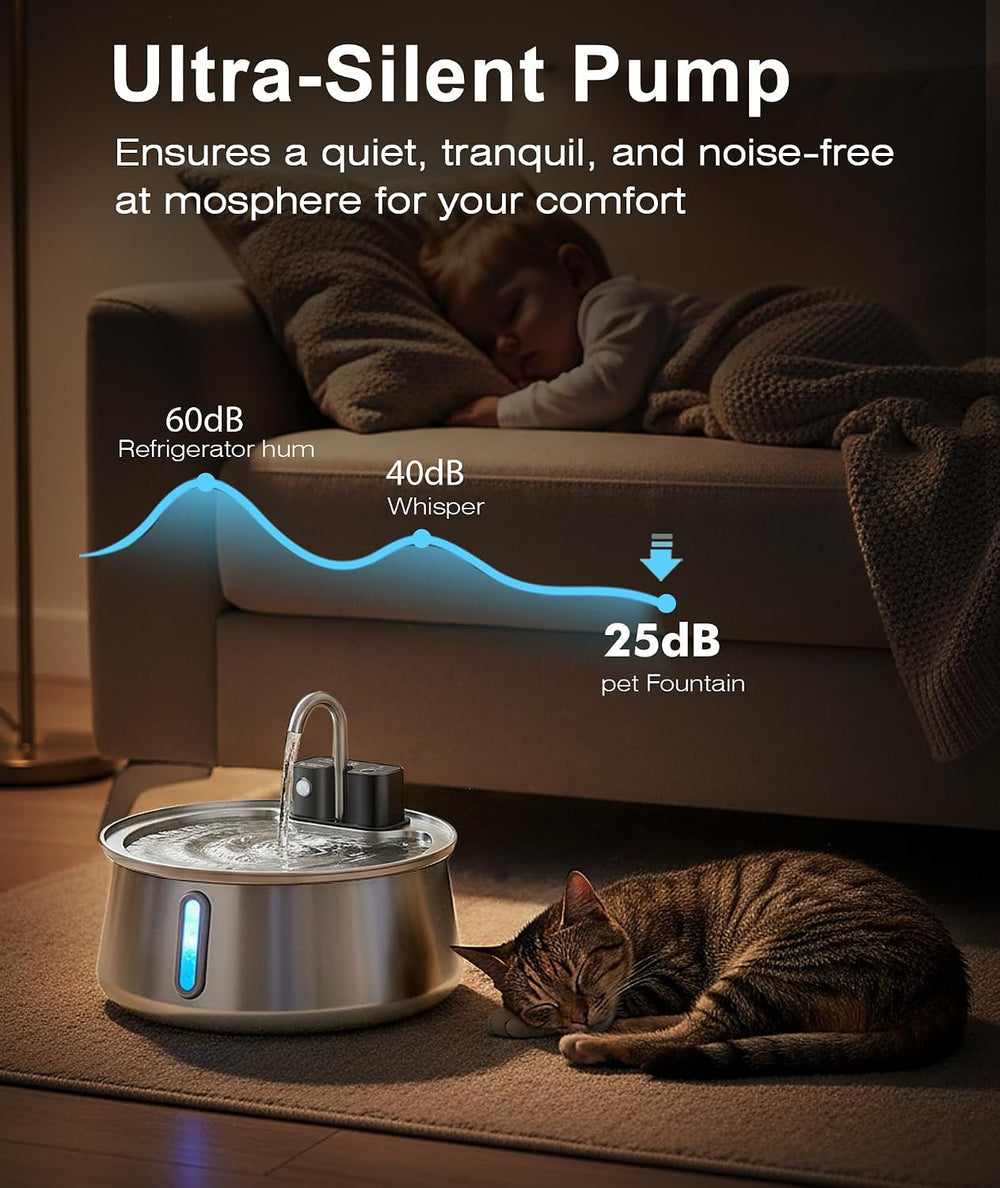 CEESC Cordless Cat Water Fountain, Stainless Steel, 4L/135oz for Cats/Dogs