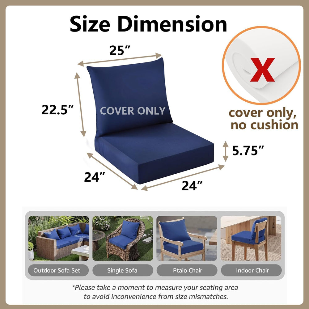 Outdoor Seat Cushion Cover Set of 4, 24 x 24 x 5.75 Inch, Navy
