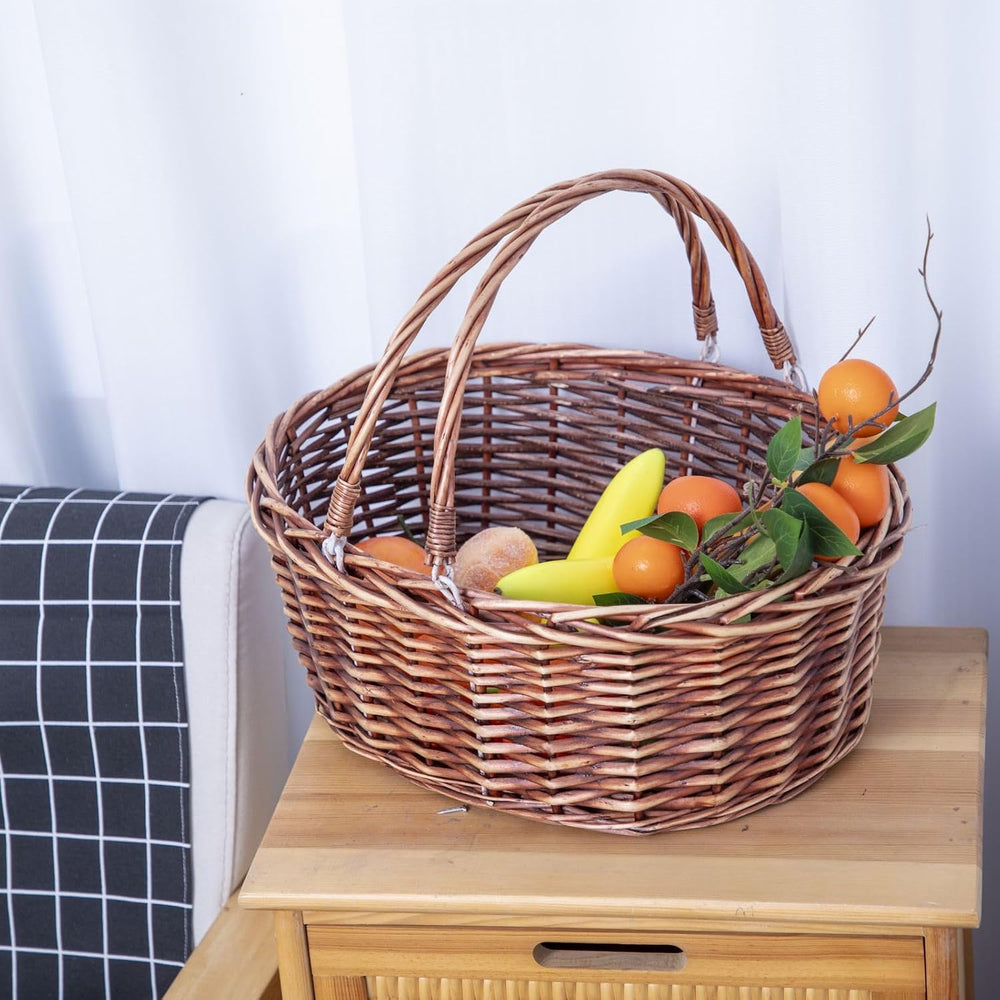 JJSQ Wicker Picnic Basket with Folding Handles Wicker Hand Woven Baskets for ...