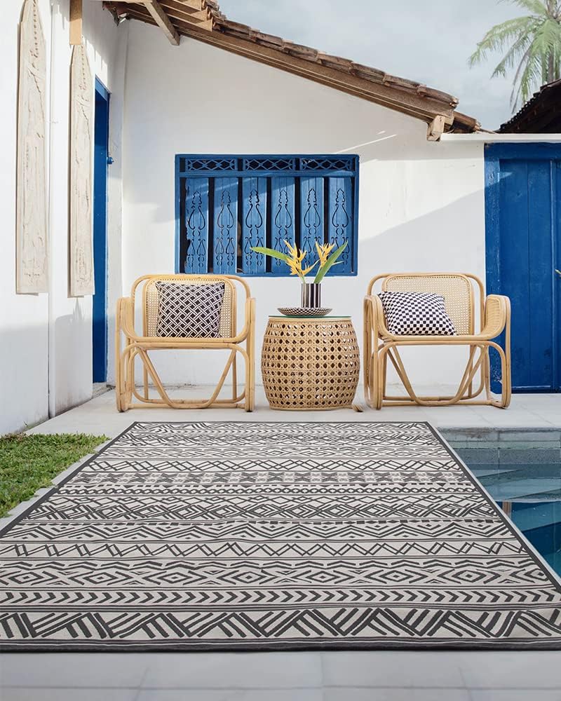 Outdoor Rug Carpet 9x12 ft, Flatweave Textured Outdoor Patio Rug Non Slip Ind...