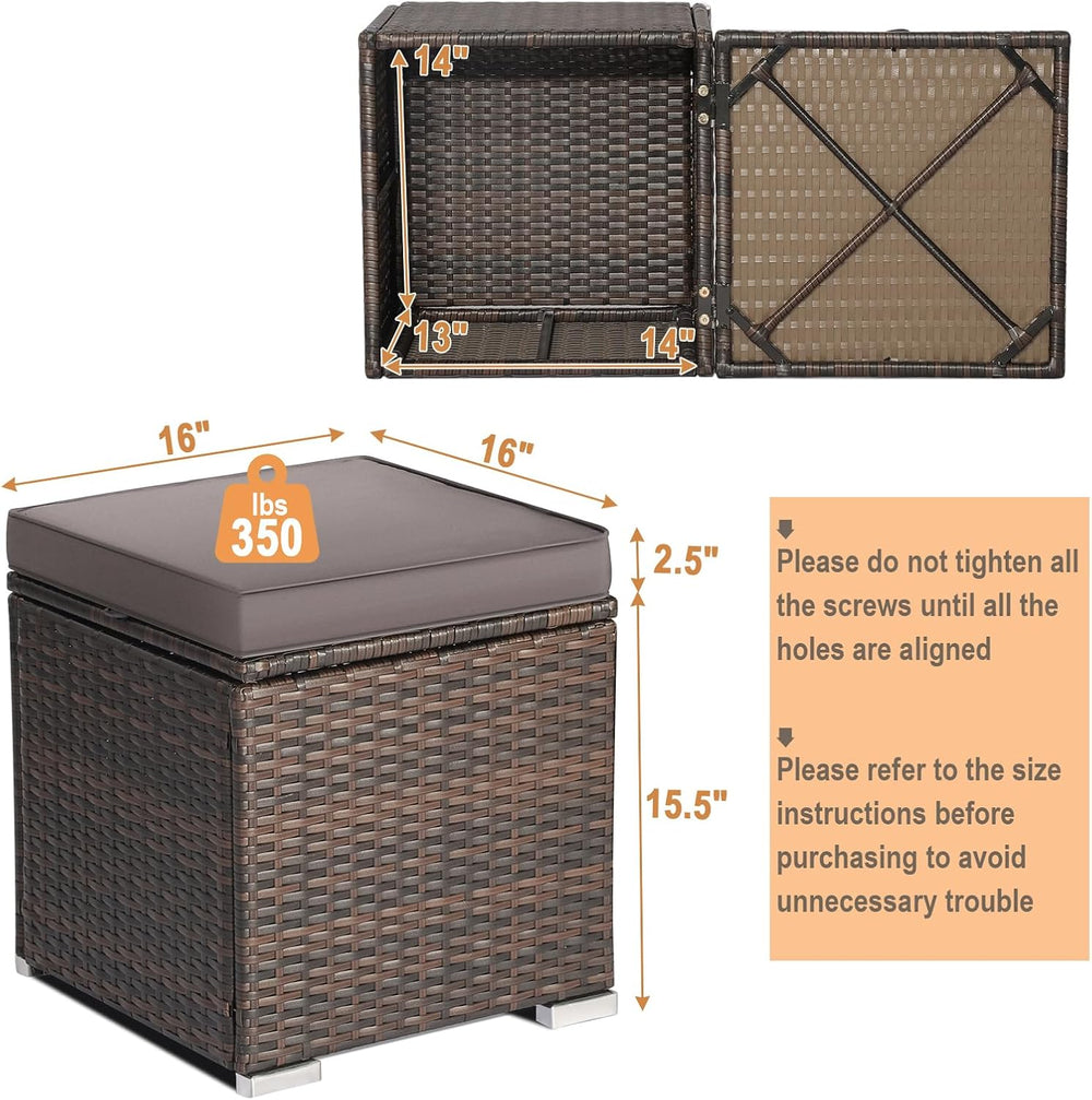 RELAX4LIFE Wicker Outdoor Storage Ottoman, 2-Piece Rattan Footstool w/Removab...