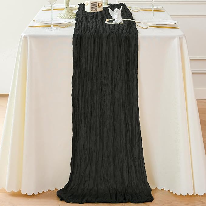 Sioloc Black Cheesecloth Table Runner Fall Autumn Decor for Home 10ft Table C...