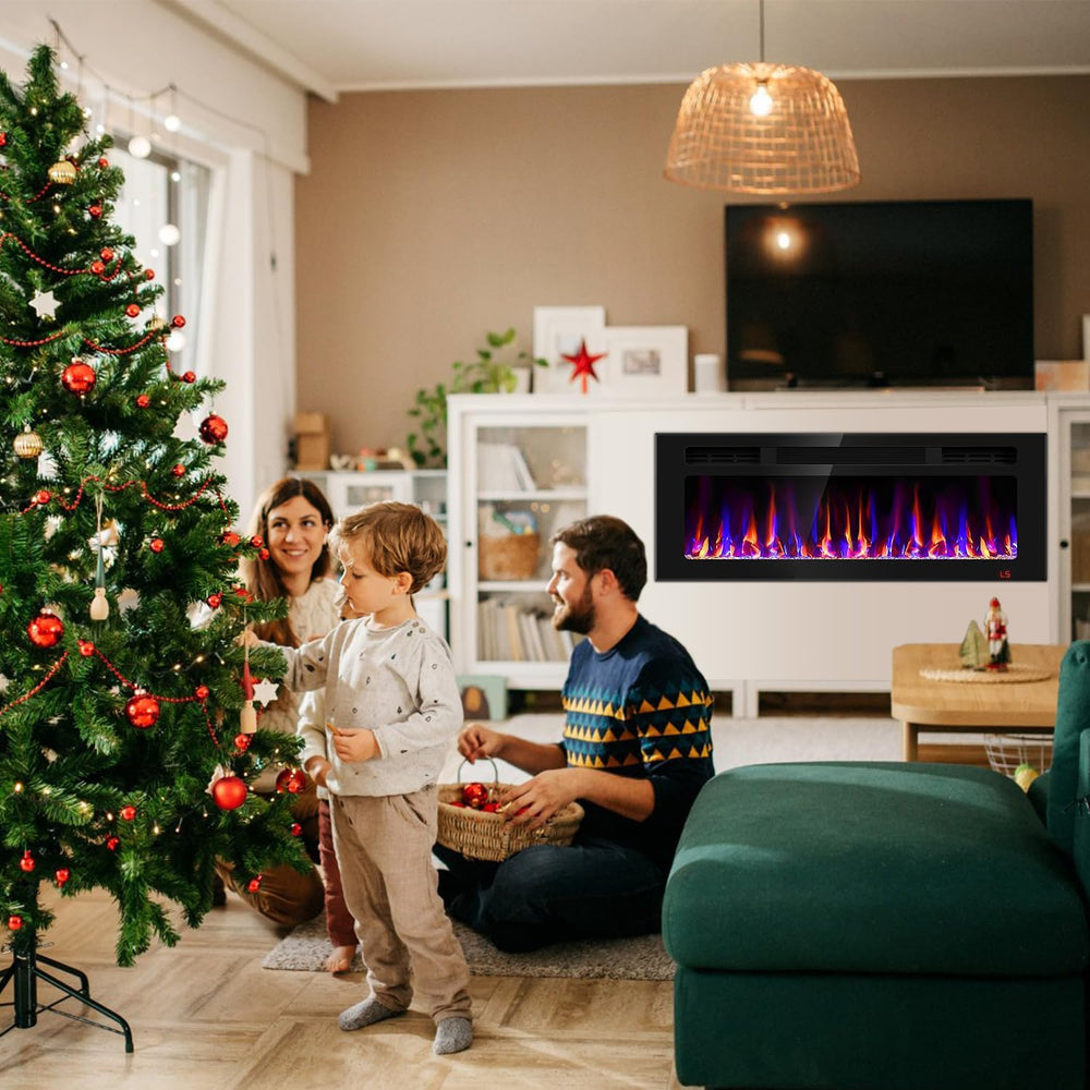43 Inch Electric Fireplace Recessed and Wall Mounted, Fireplace Heater and Li...