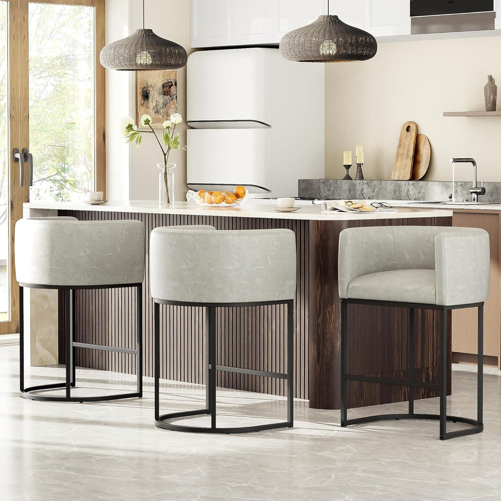 26" H Counter Height Bar Stools Set of 2, Modern Barrel Counter Stools w...