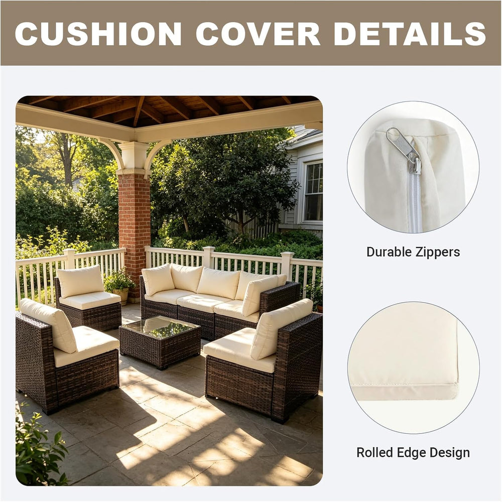 Loungewave Outdoor Cushion Covers Set, Patio Cushion Covers (Beige, 14Pcs-M)