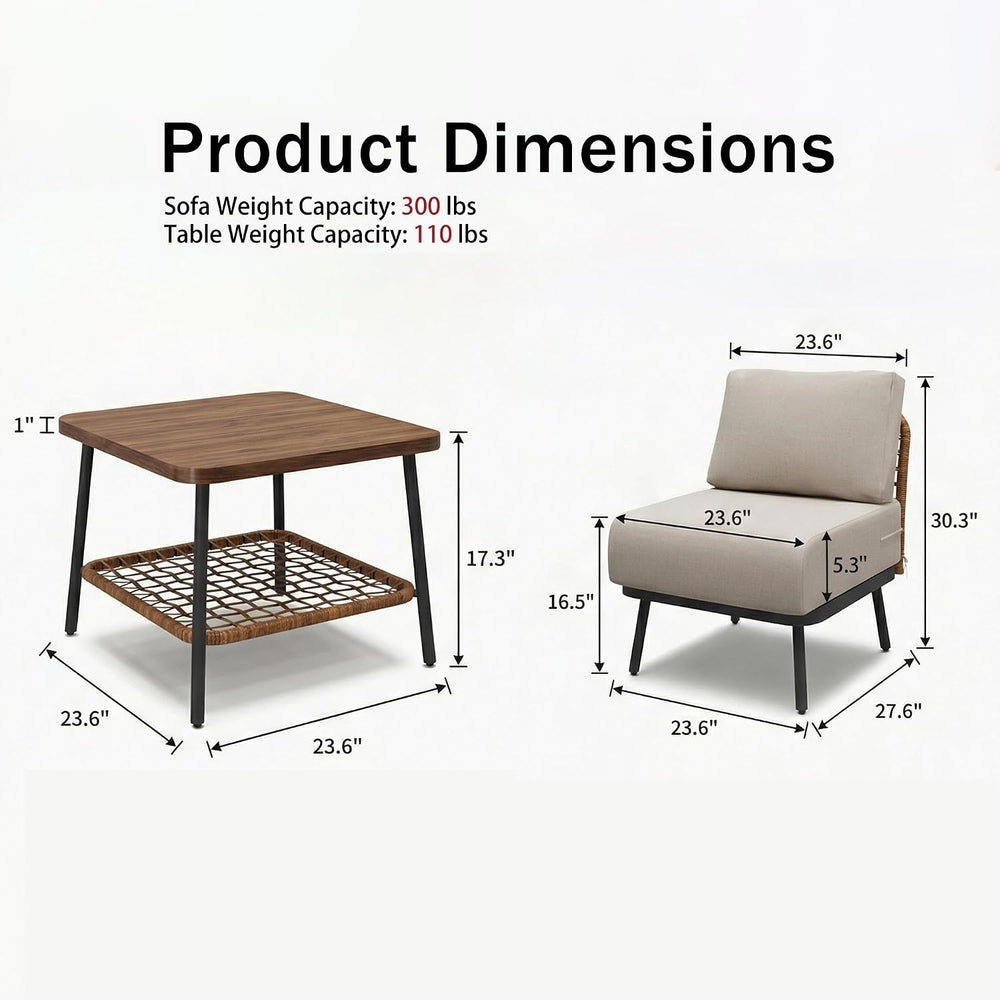 3-Piece Patio Conversation Set, Sectional Sofa with Coffee Table
