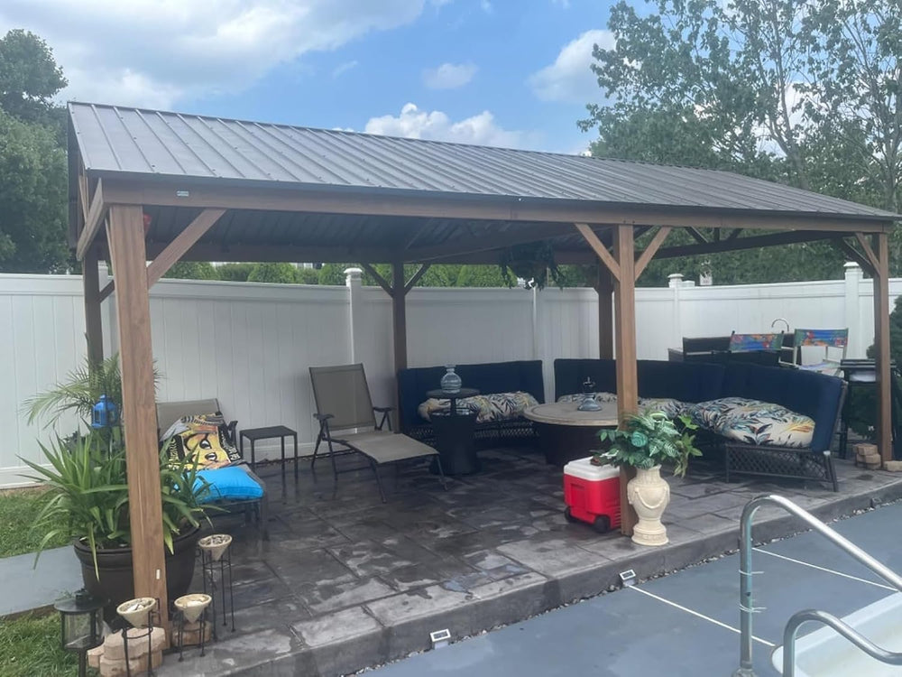 Domi 12’ x 20’ Hardtop Gazebo, Wooden Coated Aluminum Frame Canopy with Galva...