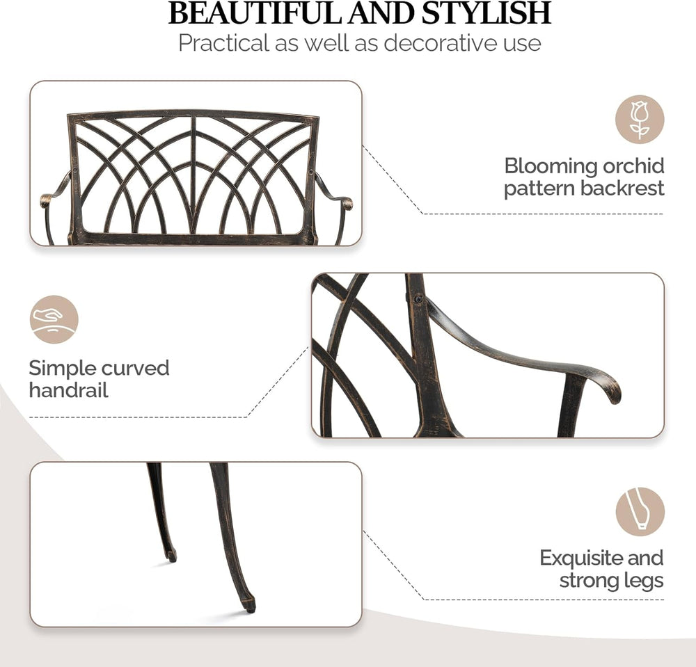 VINGLI 38" Outdoor Metal Bench, Cast Aluminium Garden Bench, Weatherproo...