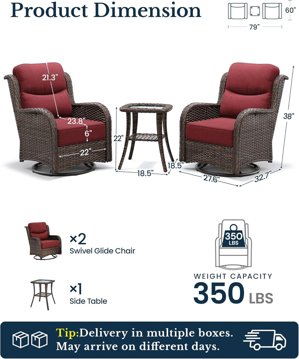 HILLGA 3-Piece Luxury Patio Furniture Set with 6" Thick Cushions, Weathe...