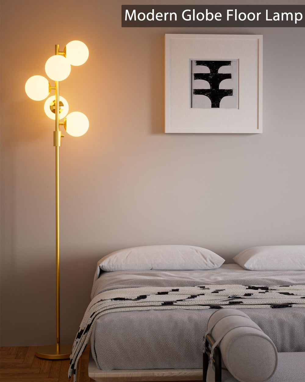 Dimmable Gold Globe Floor Lamp, 64IN Tall Standing Lamps with 5 Globe Warm Wh...