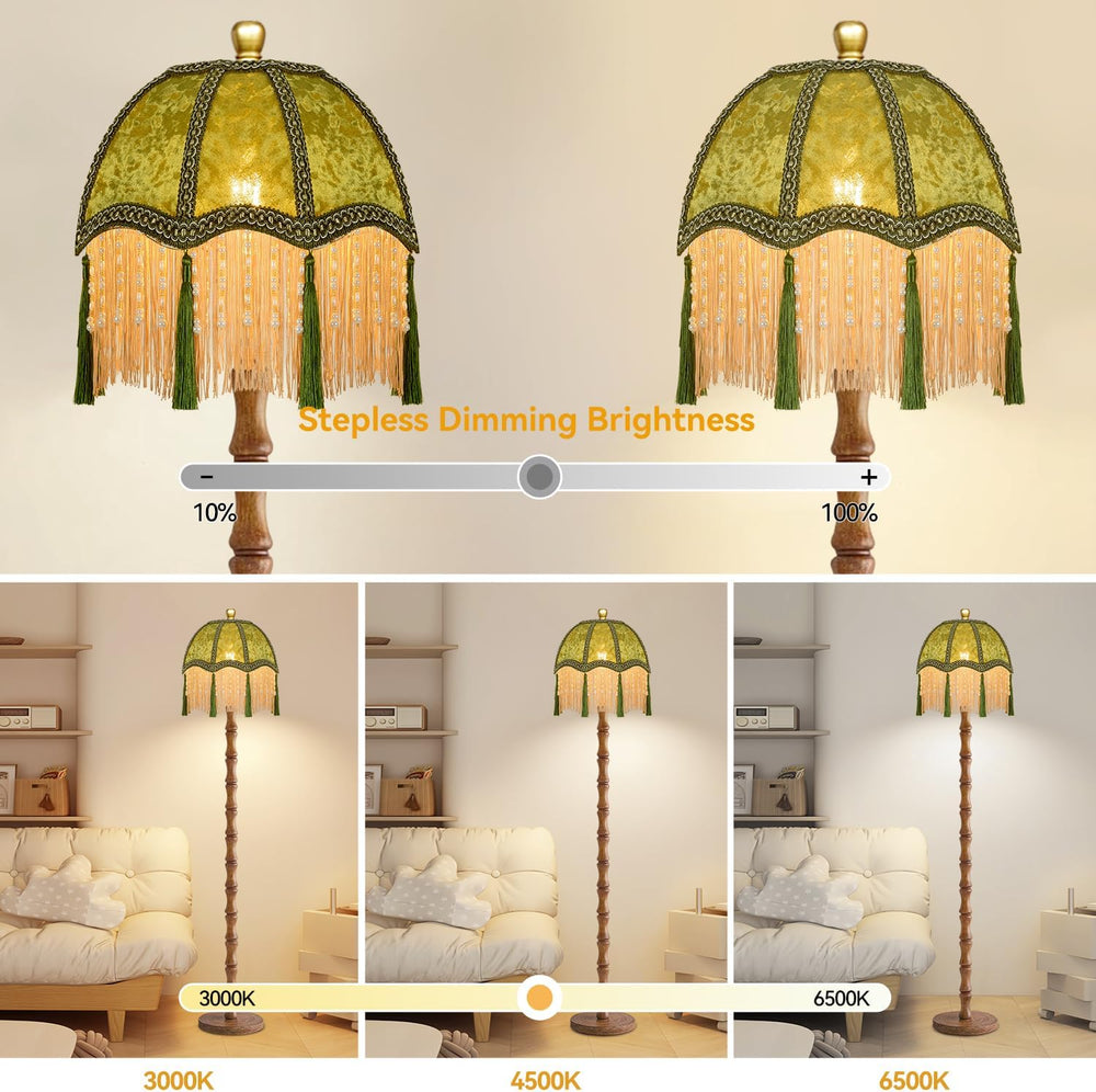 ZECOXOL Wood Floor Lamps for Living Room Boho Rustic Floor Lamp with Remote C...