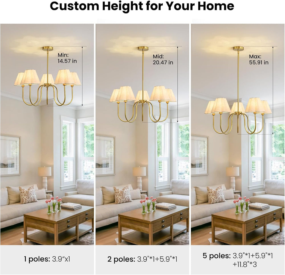 Brass Gold Chandeliers for Dining Room, 28"Light Adjustable Antique Mode...