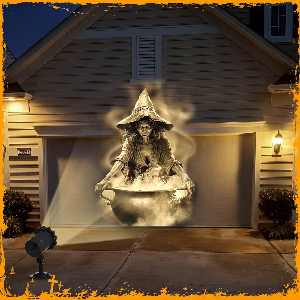 Treela Halloween Projector Light Outdoor Witches and Cauldron Decoration