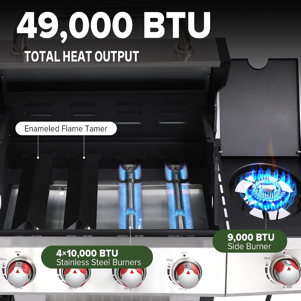 Gas and Charcoal Grill Combo with Side Burner, 4-Burner Propane Grill and Gri...