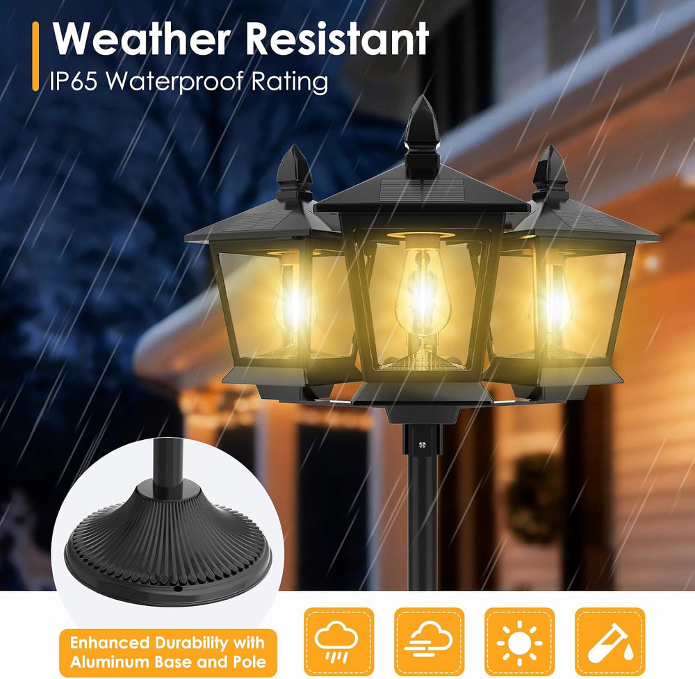 3-Head Solar Lamp Post Light, 73" Outdoor Post Lights, Solar Post Lights...
