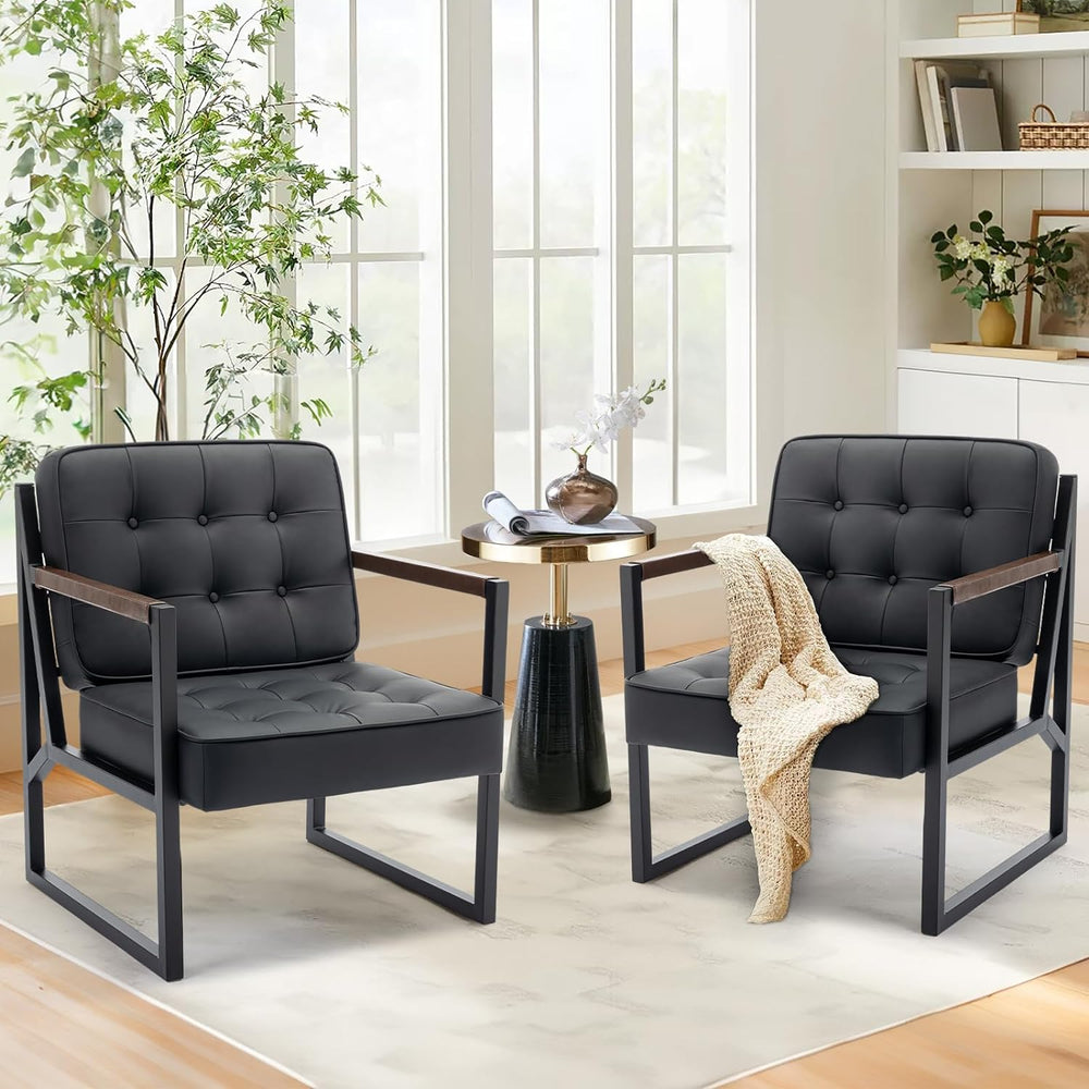 COLAMY Mid Century Modern Accent Chair Set of 2, Comfy Living Room Chair, Bla...