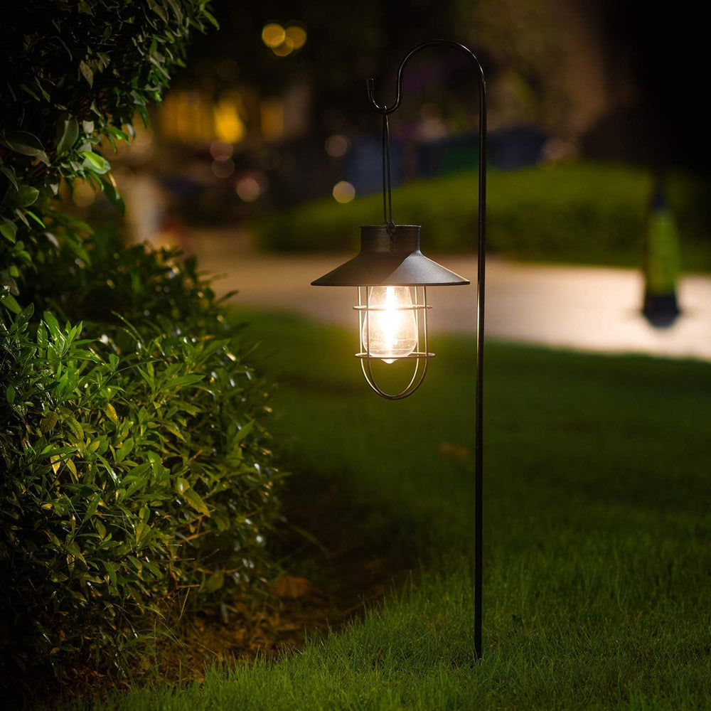 2 Pack EKQ Hanging Solar Lights Lantern Lamp with Shepherd Hook, Metal Waterp...