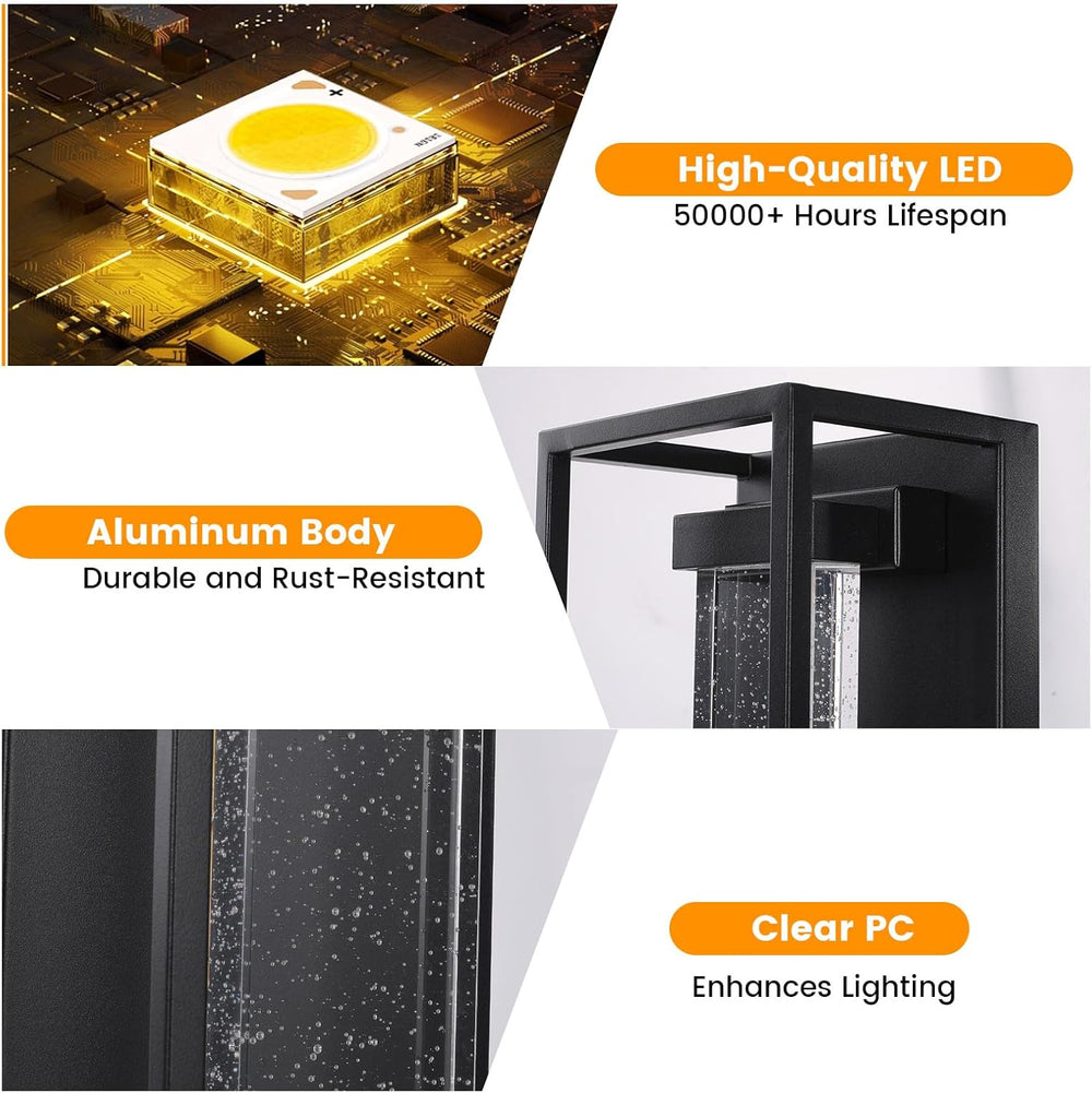 16 Inch Modern Outdoor Wall Sconce, Matte Black Waterproof Exterior Wall Ligh...