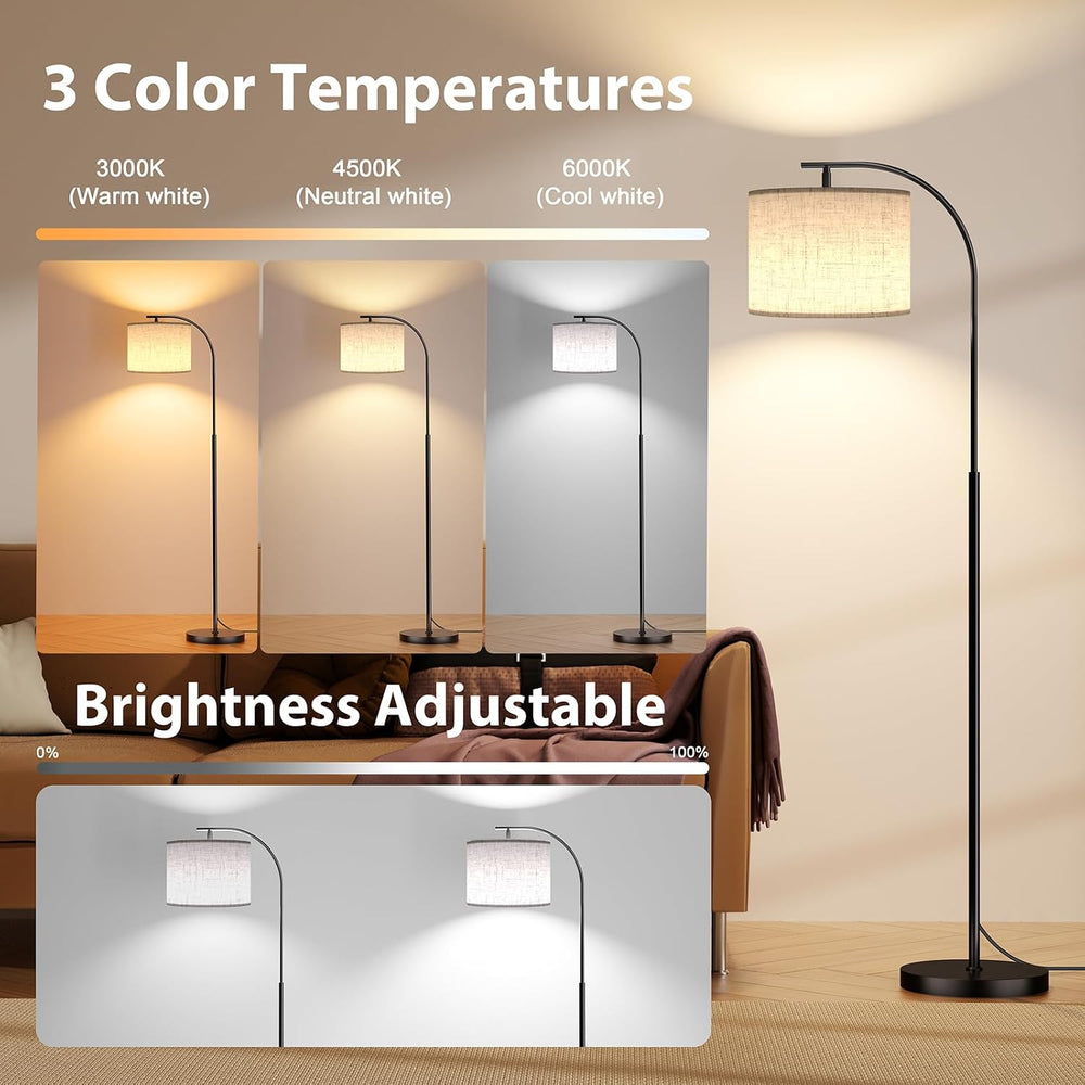SIBRILLE Floor Lamp with Linen Shade, Arc Dimmable Tall Standing Lamp with Re...