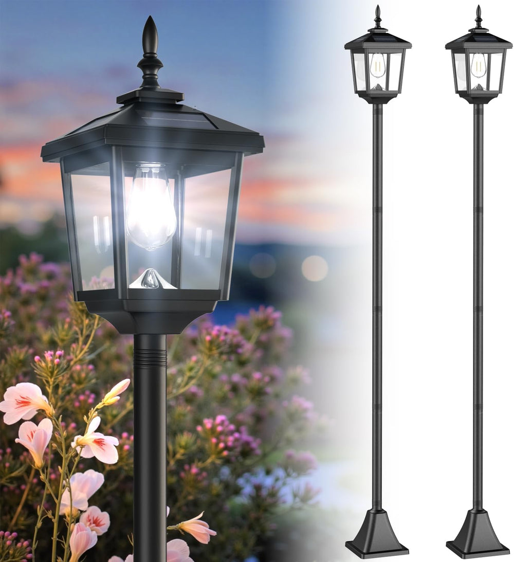 68" Solar Lamp Post Lights Outdoor,2-Pack 6000K Dusk to Dawn Solar Light...