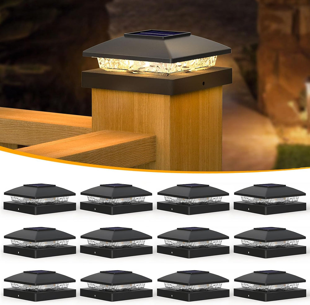 APONUO Solar Post Cap Lights for 4x4 Posts - IP64 Waterproof, 3000K LED, No-W...