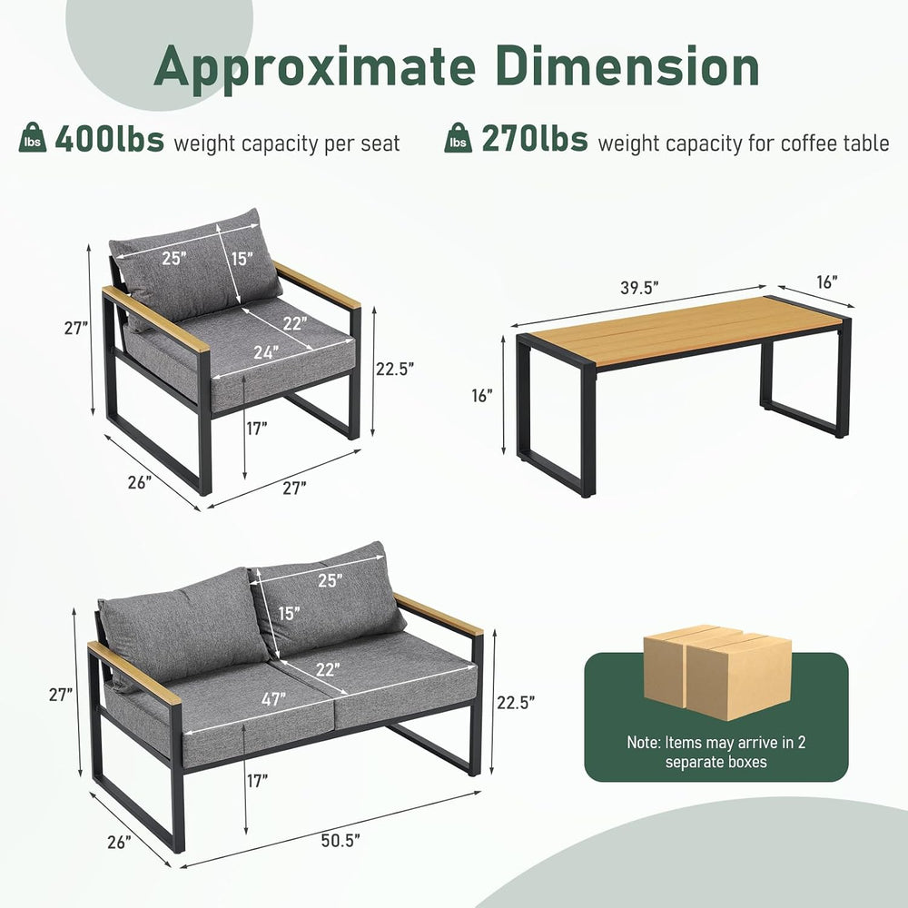 Furnimart 4-Piece Metal Patio Conversation Set, Deep Seating Outdoor Sofa wit...
