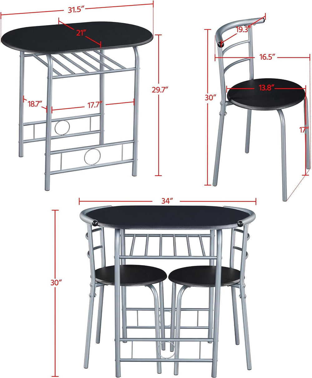Yaheetech 3 Piece Dining Table Set for 2, Small Table and Chairs, Black