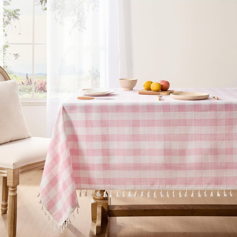 Softalker Gingham Rectangle Tablecloth with Tassel, Pink, 55" x 102"