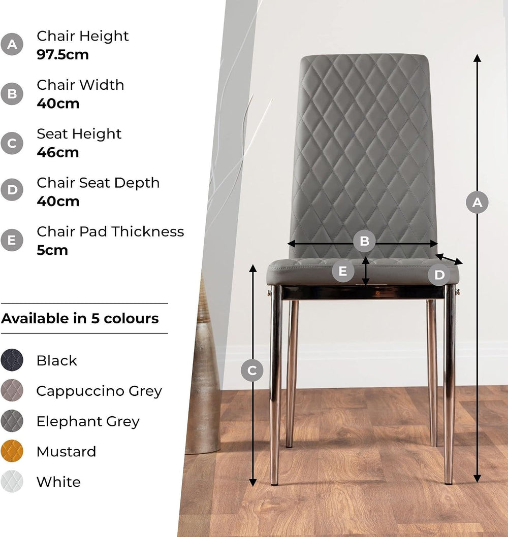 Furniturebox UK Leonardo Glass and Chrome Metal Dining Table and 6 Elephant G...