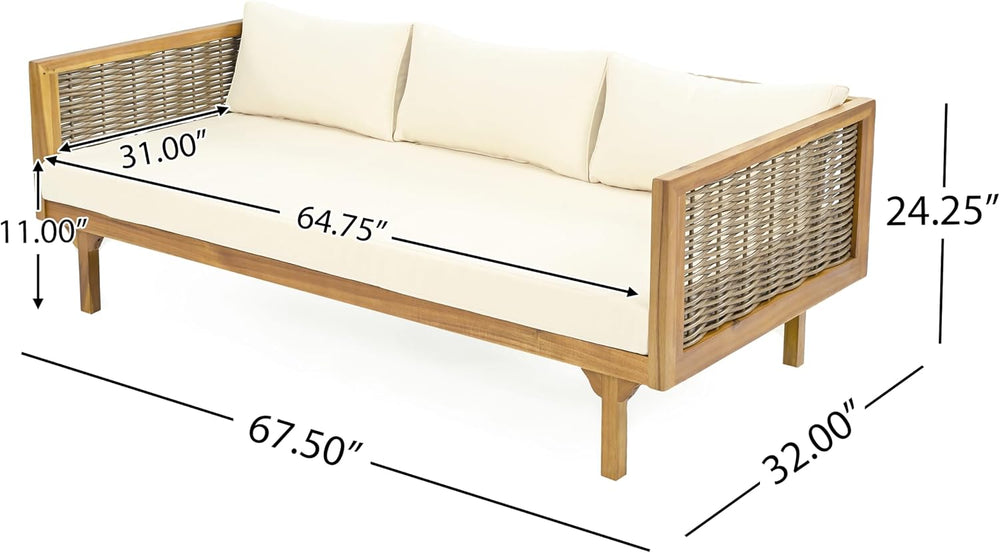 Merax Outdoor 4-Piece Acacia Wood Conversation Set - Patio 3-Seat Loveseat So...