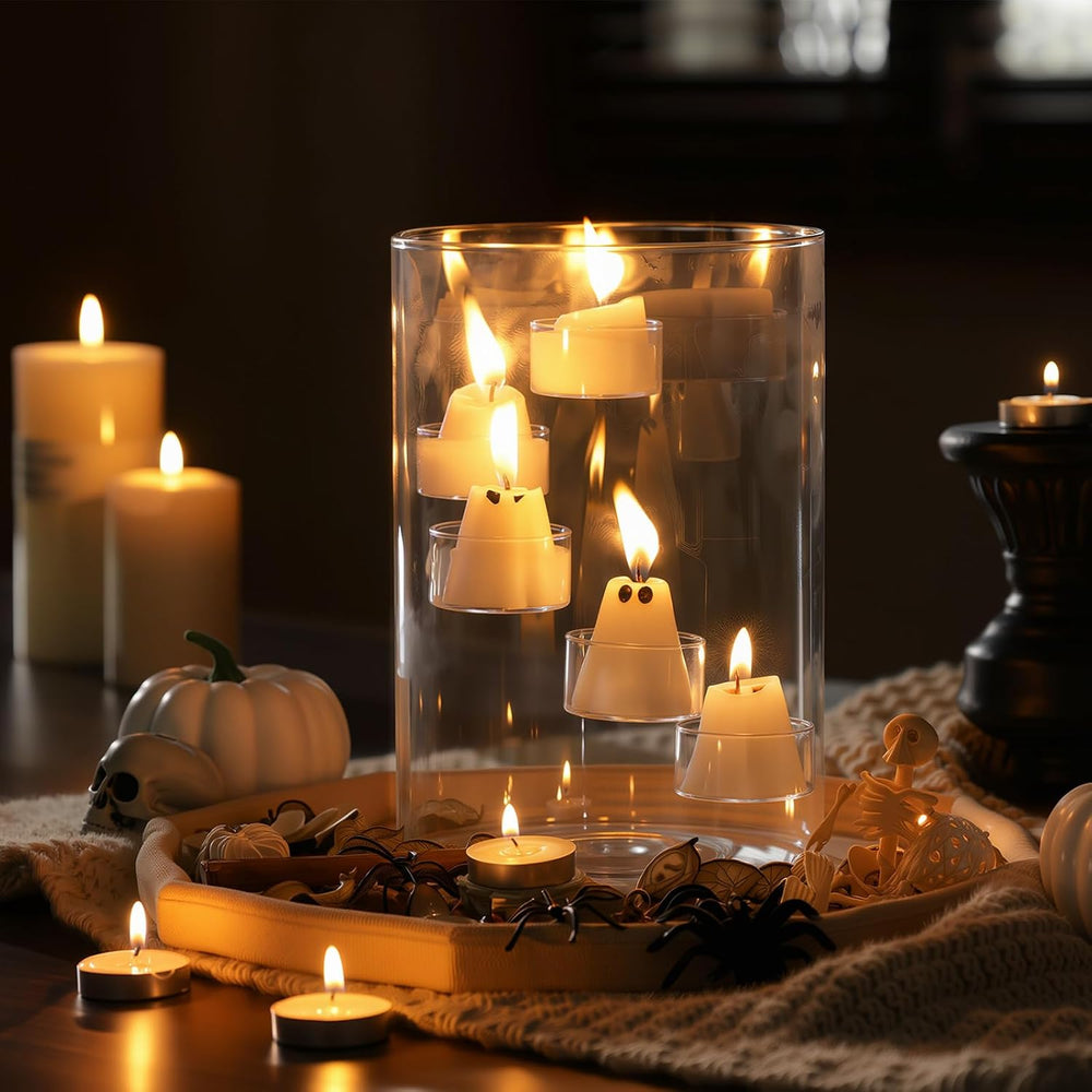 Reallnaive Halloween Glass Hurricane Candle Holder with Candles and Tea Light...