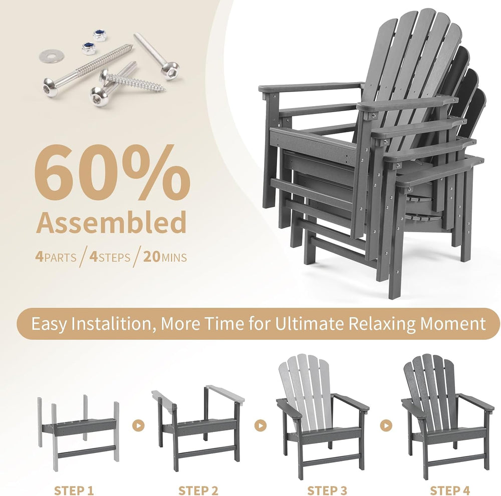 Oversized Stackable Adirondack Chair, HDPE All-Weather Fire Pit Chair