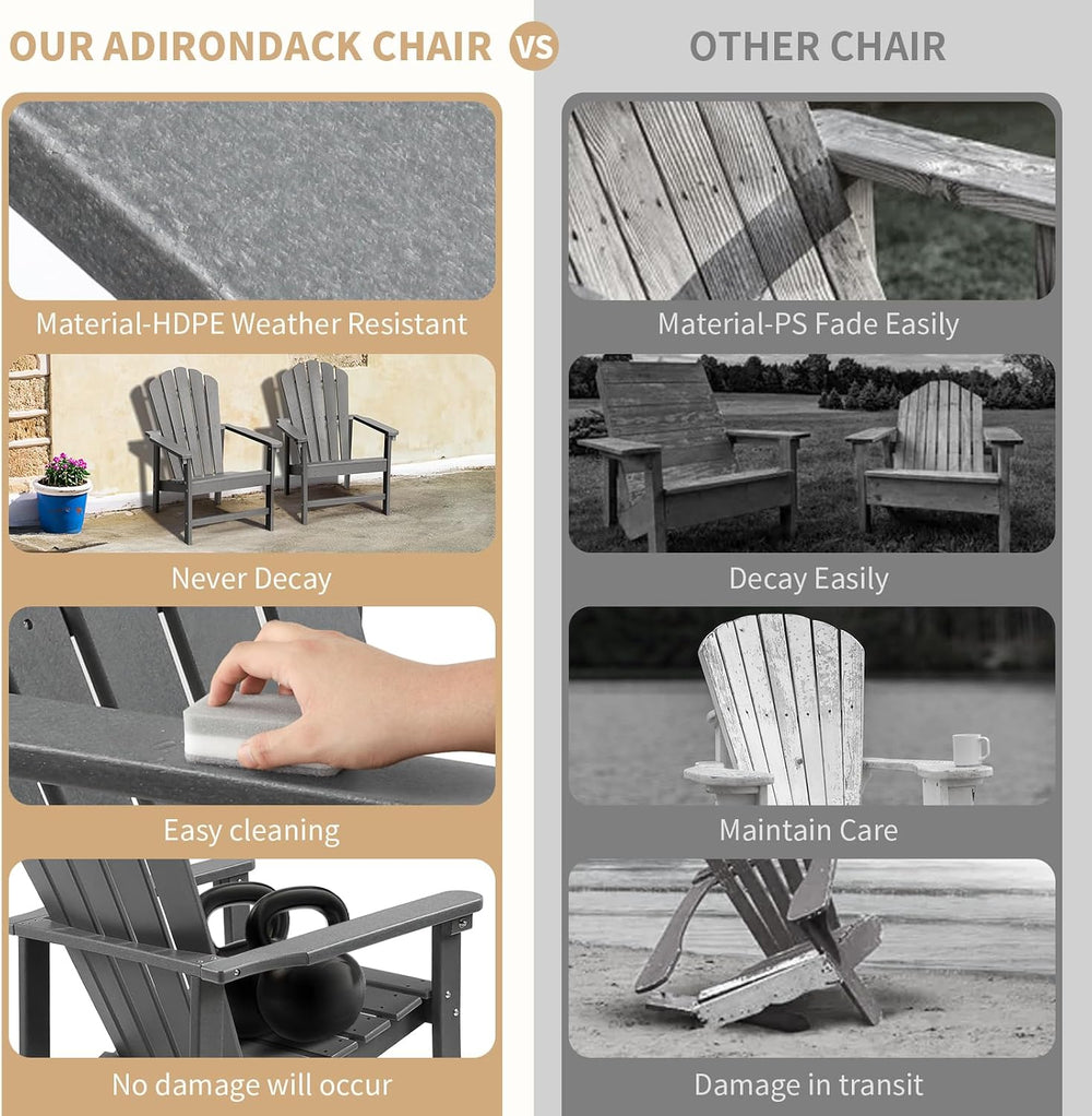 Oversized Stackable Adirondack Chair Set of 2, HDPE Fire Pit Chair
