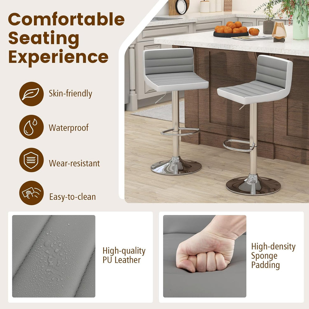 COSTWAY Adjustable Bar Stools Set of 2, Modern Swivel PU Leather Bar Chairs w...
