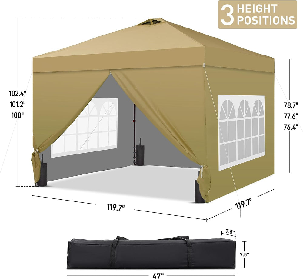 GDY 10x10 Pop Up Canopy Tent with 4 Sidewalls, Easy Set up, Outdoor Silver Co...