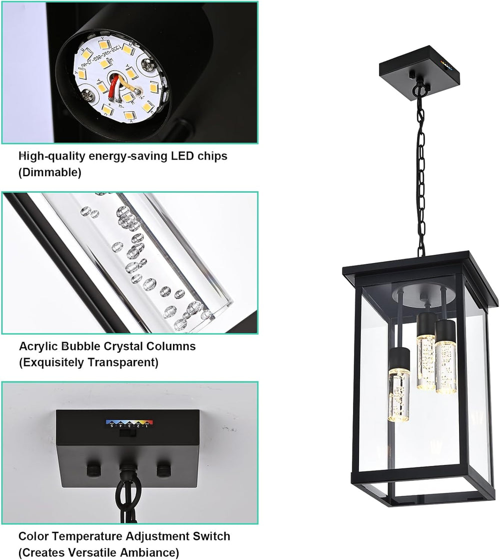 Yaohong 17" Large 5CCT LED Outdoor Pendant Light, 3-Lights Modern Black ...