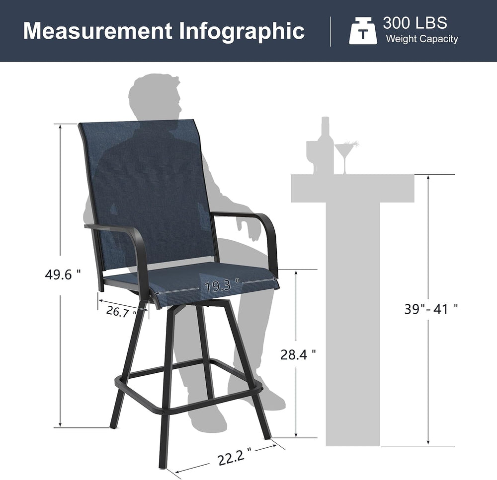 Outdoor Bar Stools Set of 2, Swivel Tall Patio Chairs, Navy