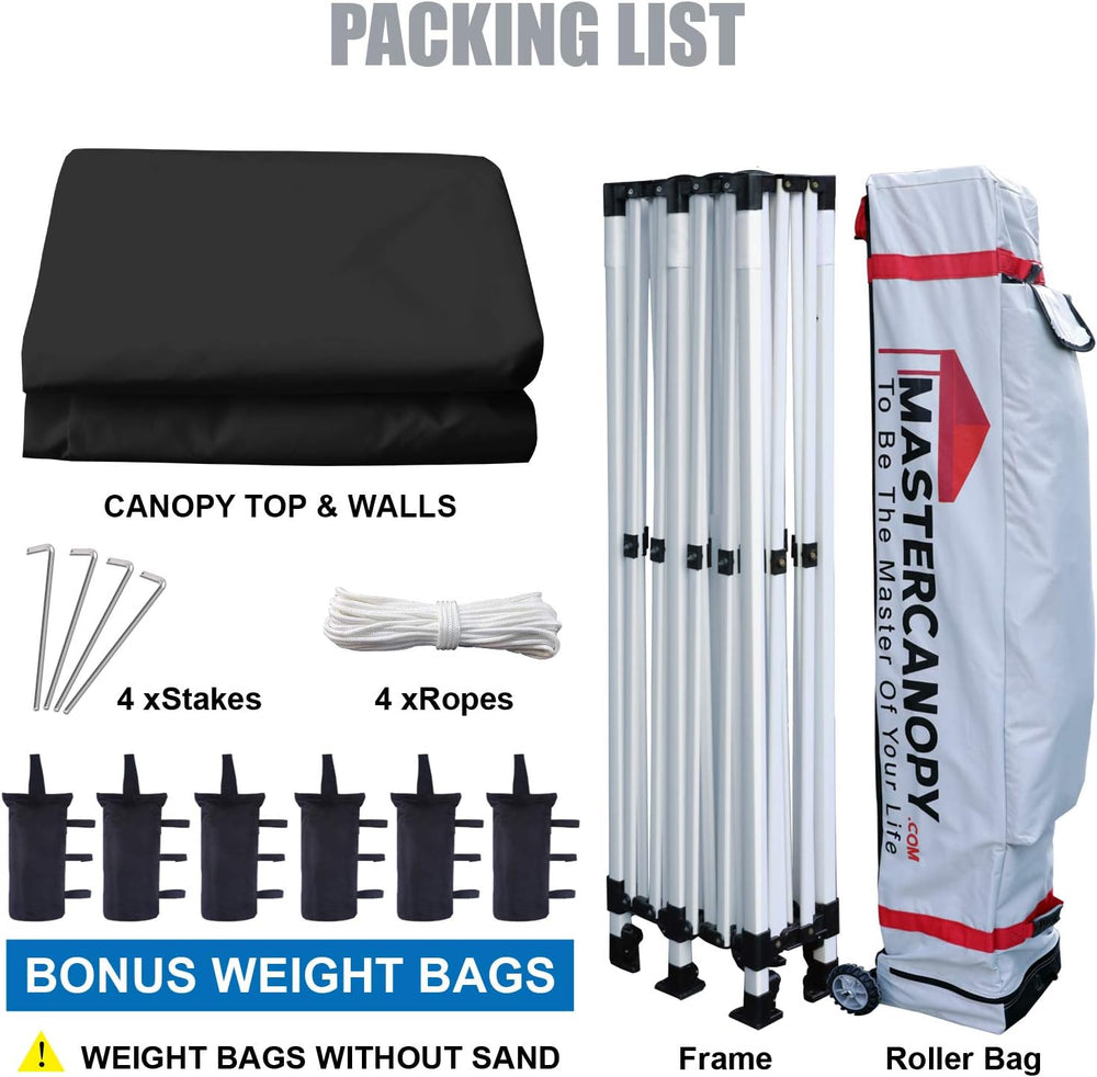 MASTERCANOPY 10x20 Heavy Duty Pop Up Canopy Tent with 4 Sidewalls, Black