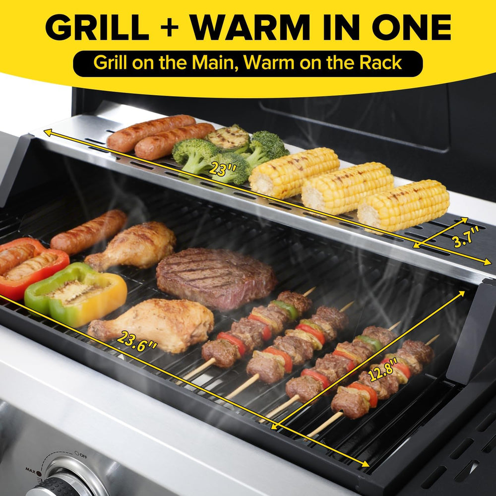 4 Burner Gas Grill with Foldable Shelves, 40,000 BTU Stainless Steel Propane ...