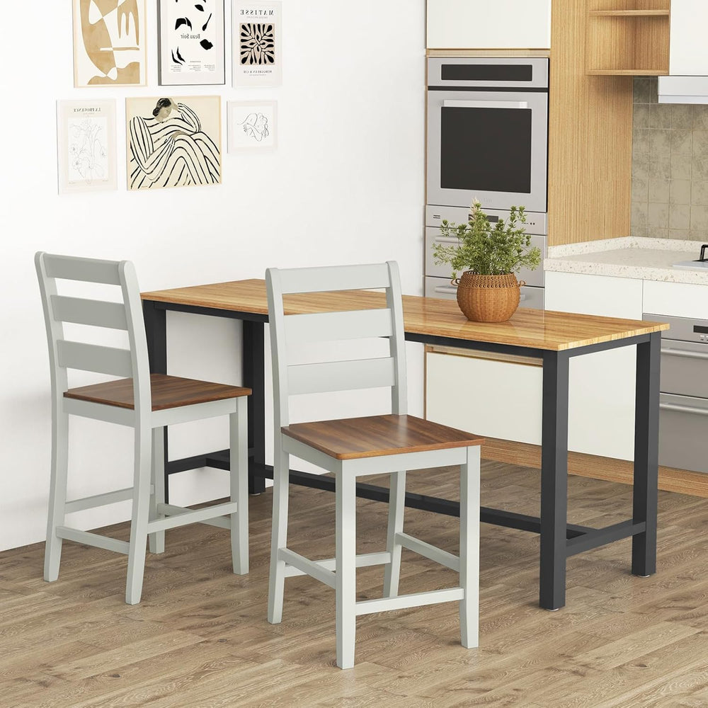 COSTWAY 24'' Wooden Counter Height Chairs Set of 2 with Ladder Back S...