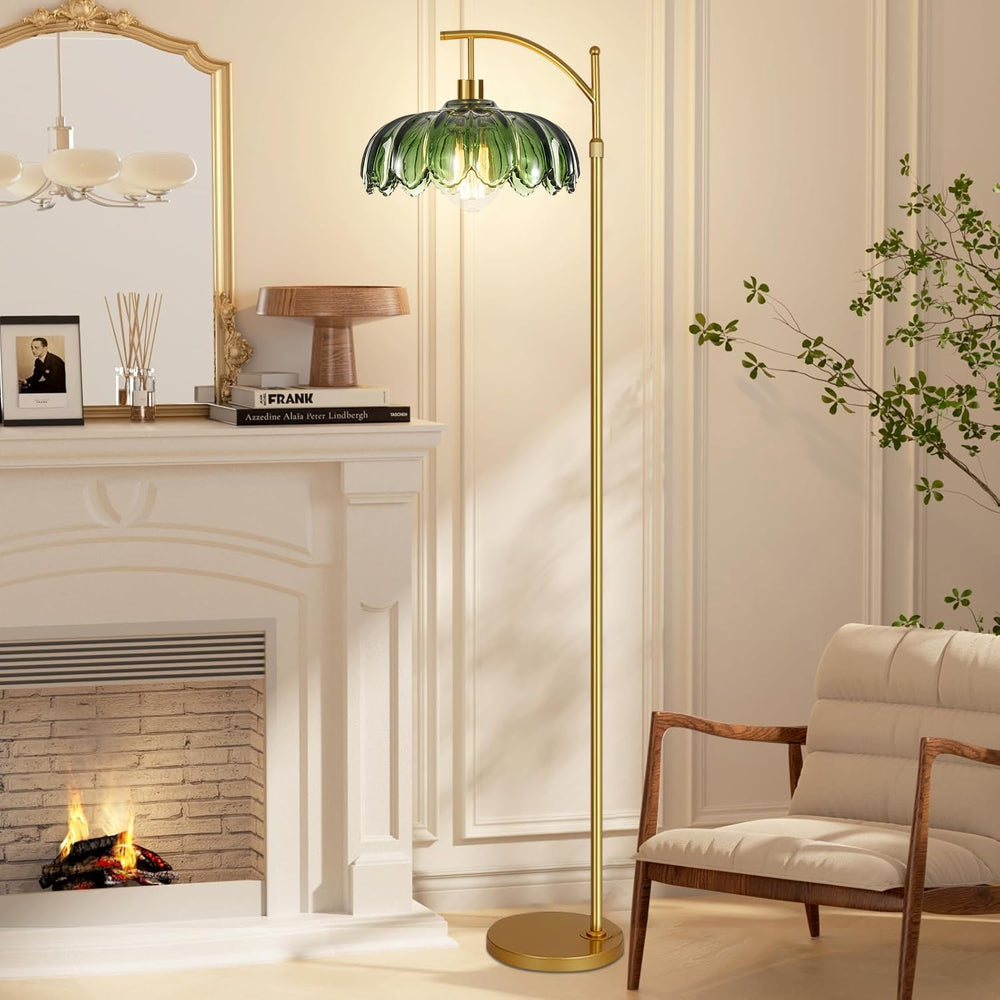 QIYIZM Glass Floor Lamp for Living Room,Bedroom,Gold Dimmable Standing Lamp w...