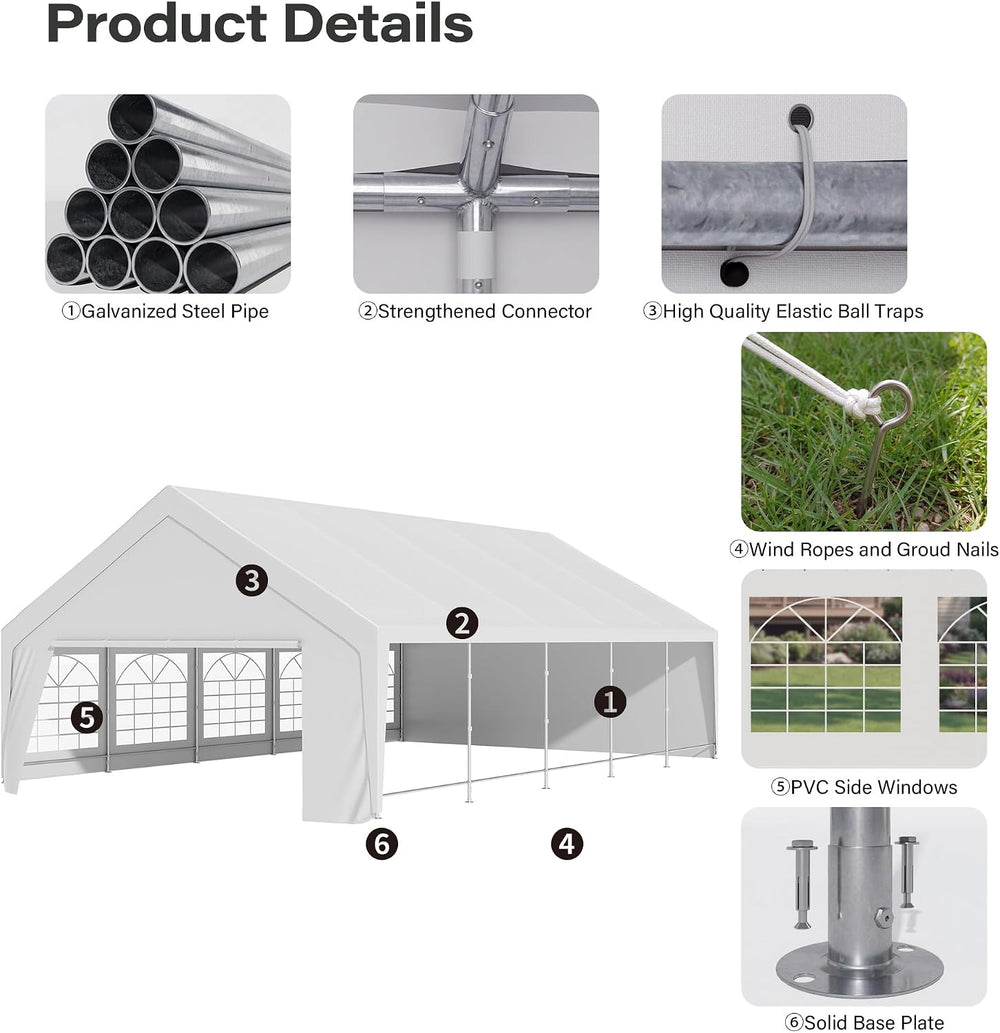 LAUSAINT HOME 20x30 Party Tent, Heavy Duty Waterproof Canopy with Removable S...
